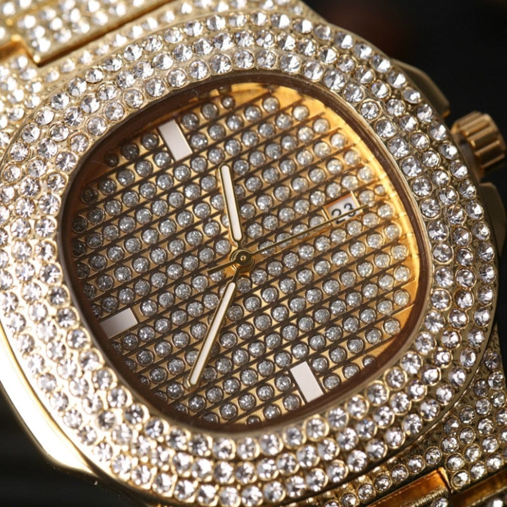 VVS Jewelry hip hop jewelry Gold/Silver Crucifix Necklace + Bracelet + OG Bust Down Watch Set
