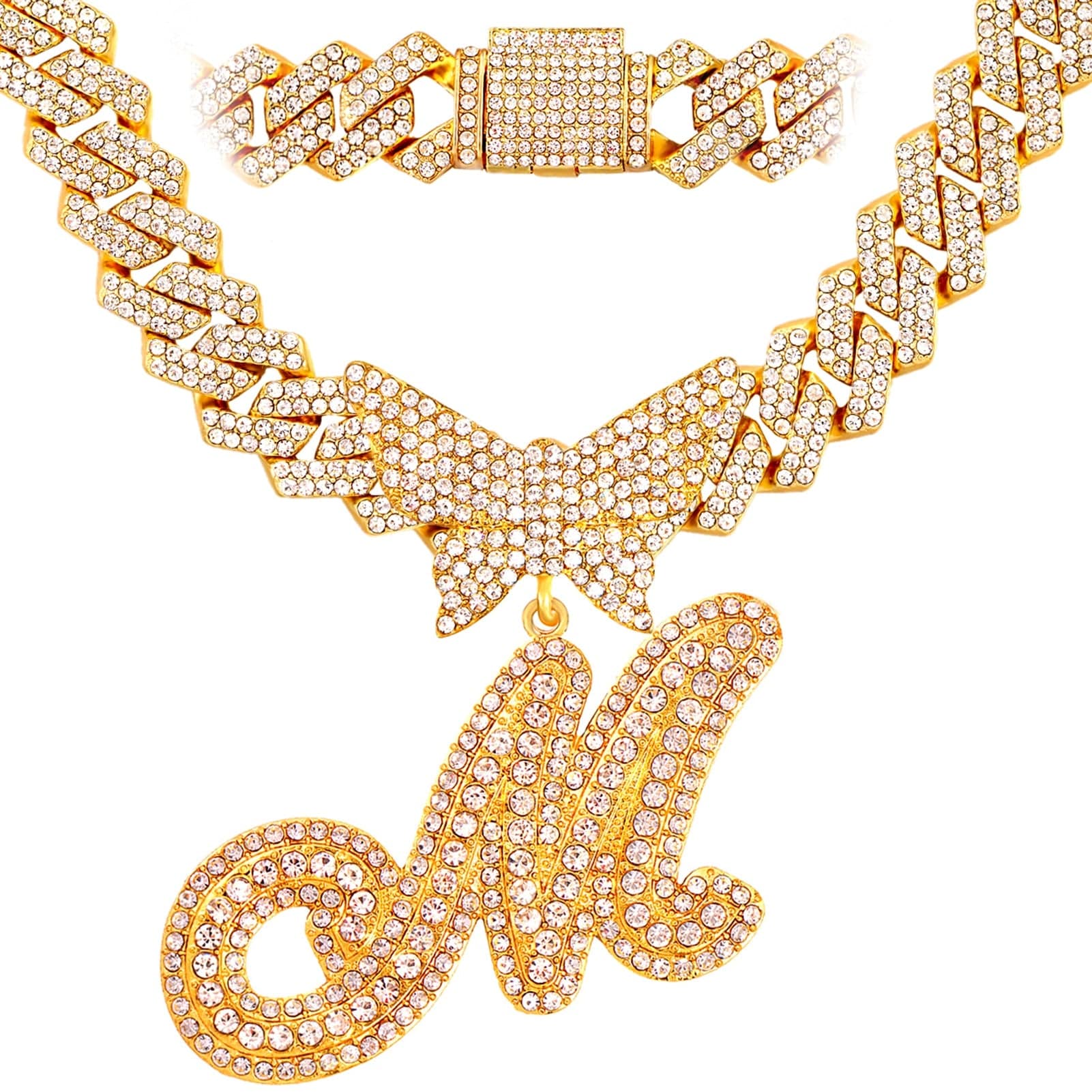 VVS Jewelry hip hop jewelry M / Gold Bling Butterfly Letter Cuban Link Chain