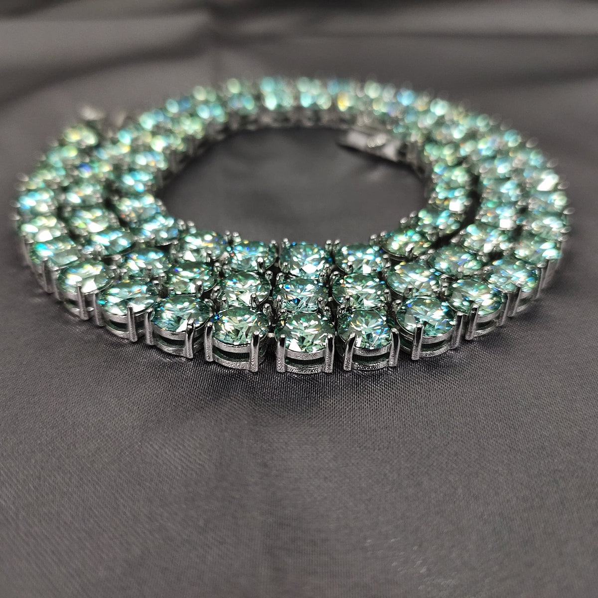 VVS Jewelry hip hop jewelry VVS Jewelry Rare Blue/Green 925 Sterling Silver Moissanite Tennis Chain