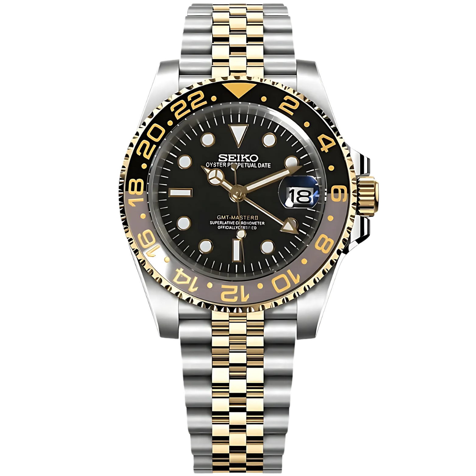 Seiko Mod GMT Master II | Two Tone Oyster Silver & Gold
