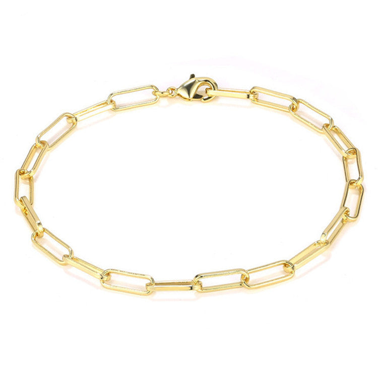 14K Solid Gold 3.4mm Paper Clip Link Bracelet