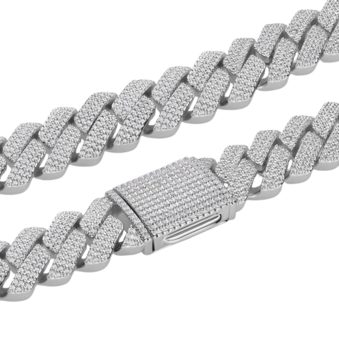 Iced Prong Cuban Chain (Silver) - 20mm