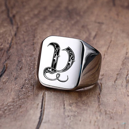 Custom Old English Initial Signet Ring