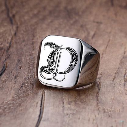 Custom Old English Initial Signet Ring