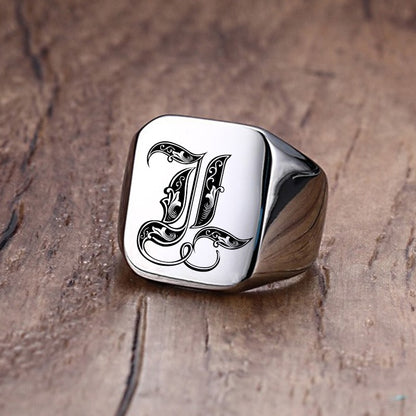 Custom Old English Initial Signet Ring