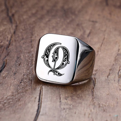 Custom Old English Initial Signet Ring