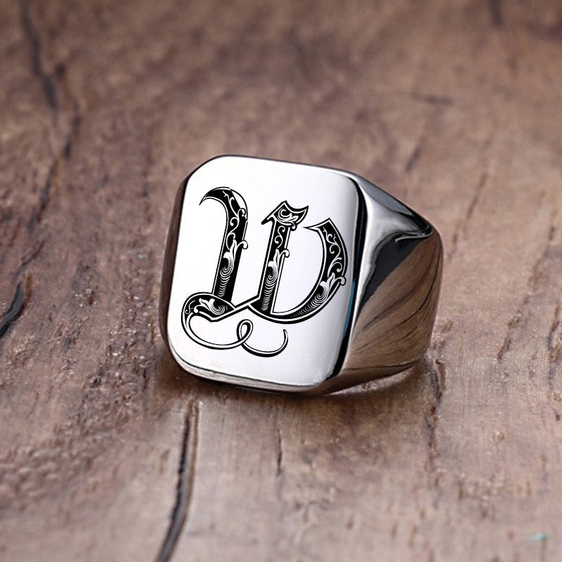 Custom Old English Initial Signet Ring