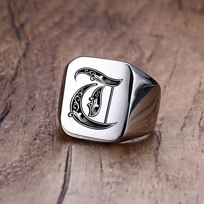 Custom Old English Initial Signet Ring