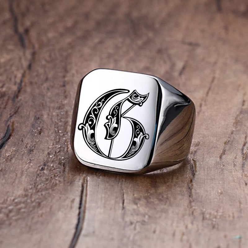 Custom Old English Initial Signet Ring