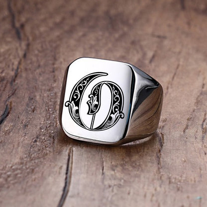 Custom Old English Initial Signet Ring