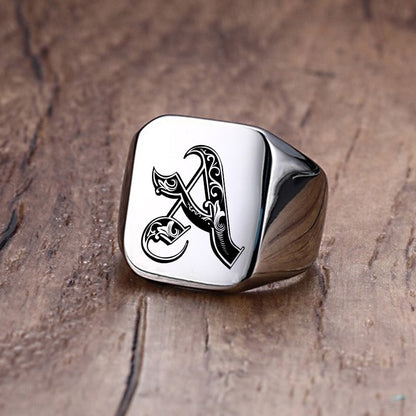 Custom Old English Initial Signet Ring