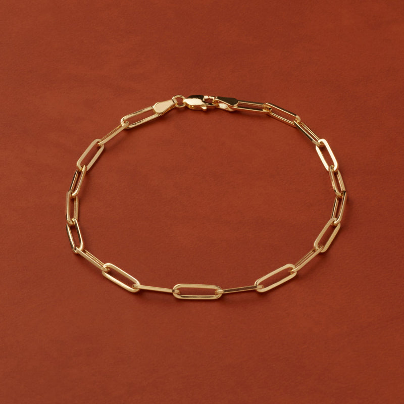 14K Solid Gold 3.4mm Paper Clip Link Bracelet