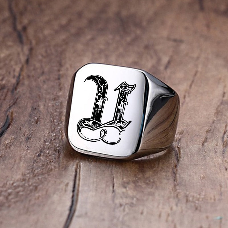 Custom Old English Initial Signet Ring