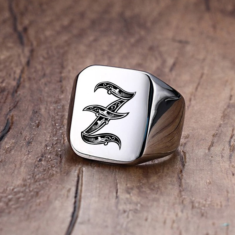 Custom Old English Initial Signet Ring