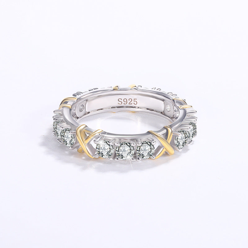 1.5CT Two-tone Moissanite White Diamond Stone Eternity Promise Ring