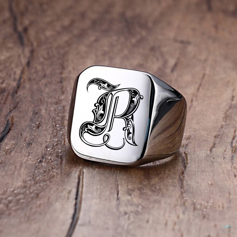 Custom Old English Initial Signet Ring