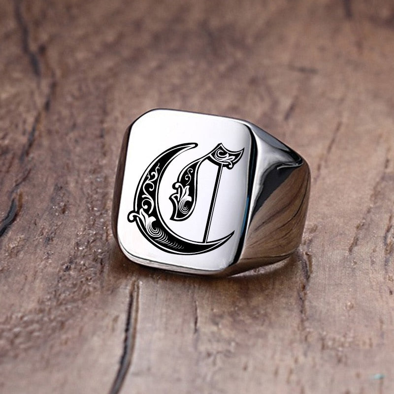 Custom Old English Initial Signet Ring