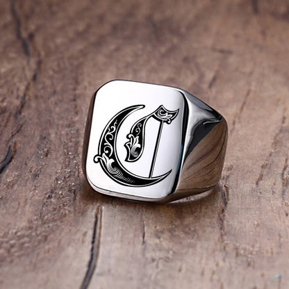 Custom Old English Initial Signet Ring