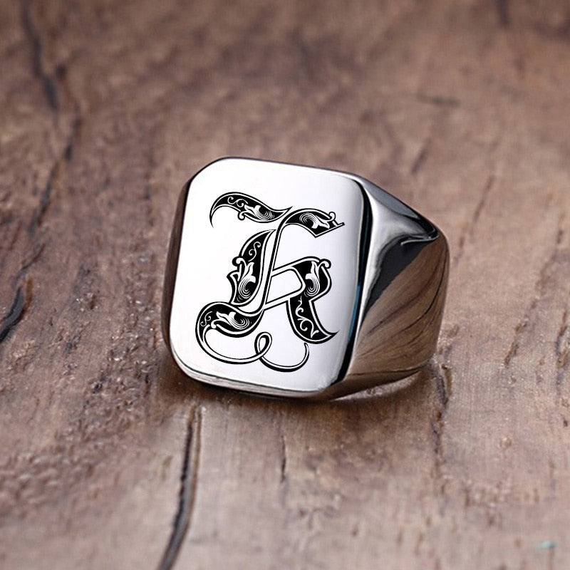 Custom Old English Initial Signet Ring