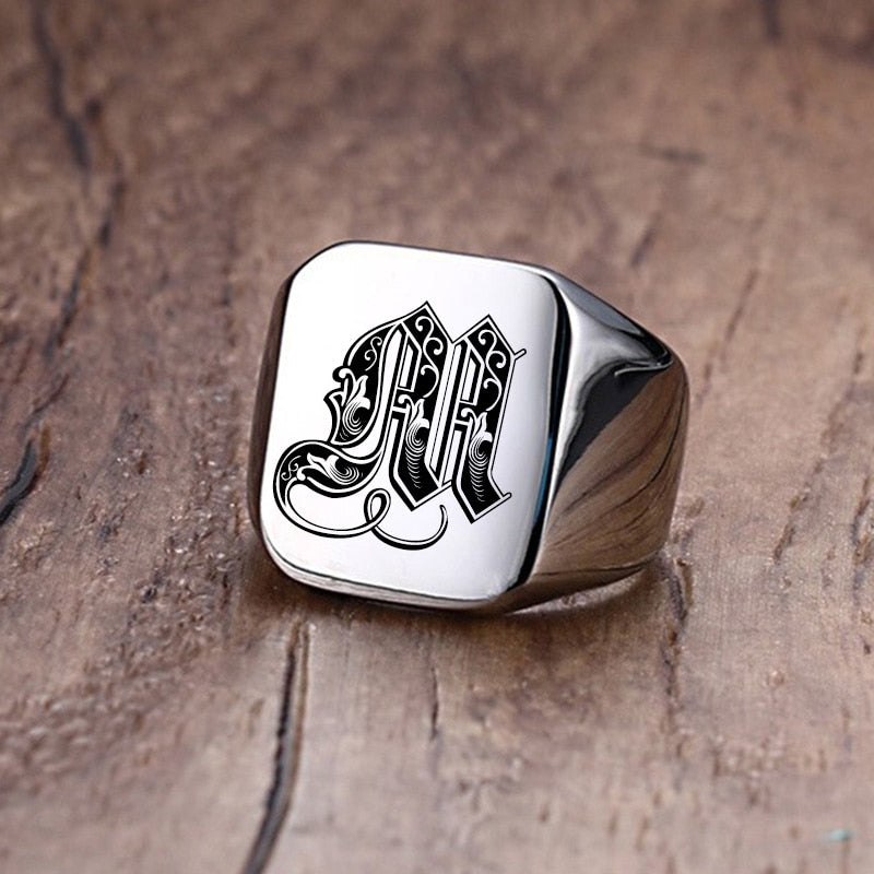 Custom Old English Initial Signet Ring