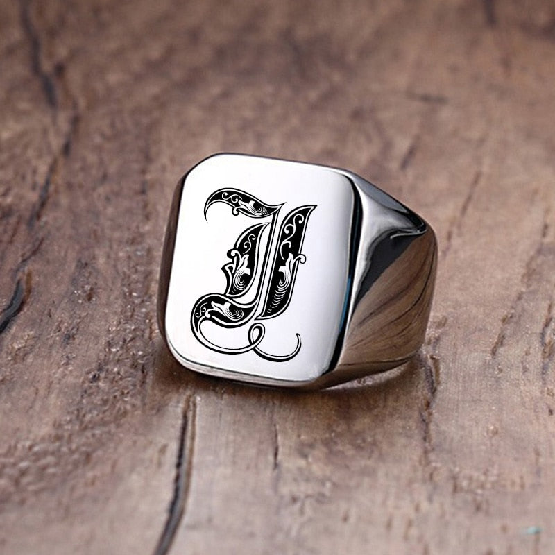 Custom Old English Initial Signet Ring