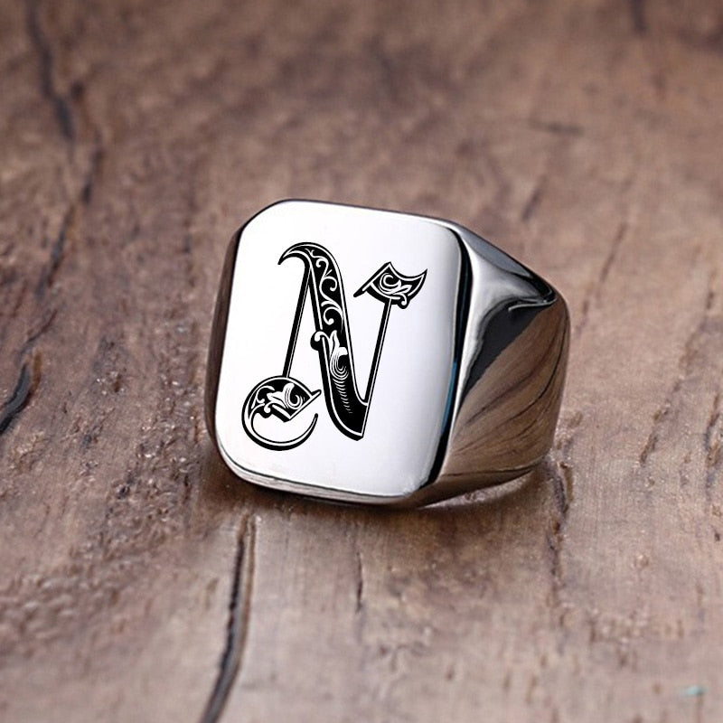 Custom Old English Initial Signet Ring