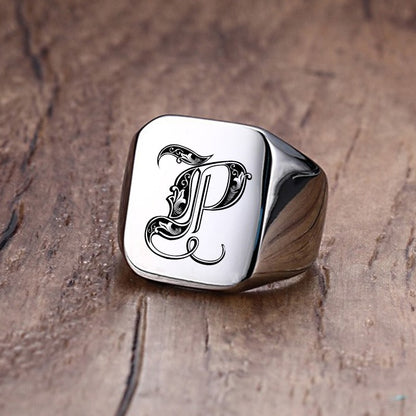 Custom Old English Initial Signet Ring