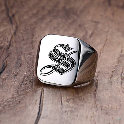 Custom Old English Initial Signet Ring