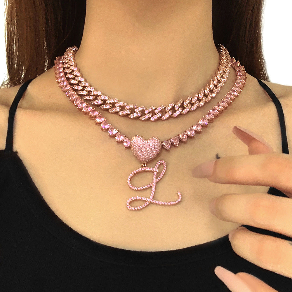 Custom Heart Frosty Initial Cuban Necklace + FREE Heart Tennis Chain