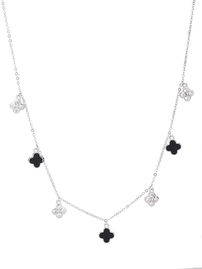 Black Onyx 925 Sterling Silver Clover Dangle Necklace