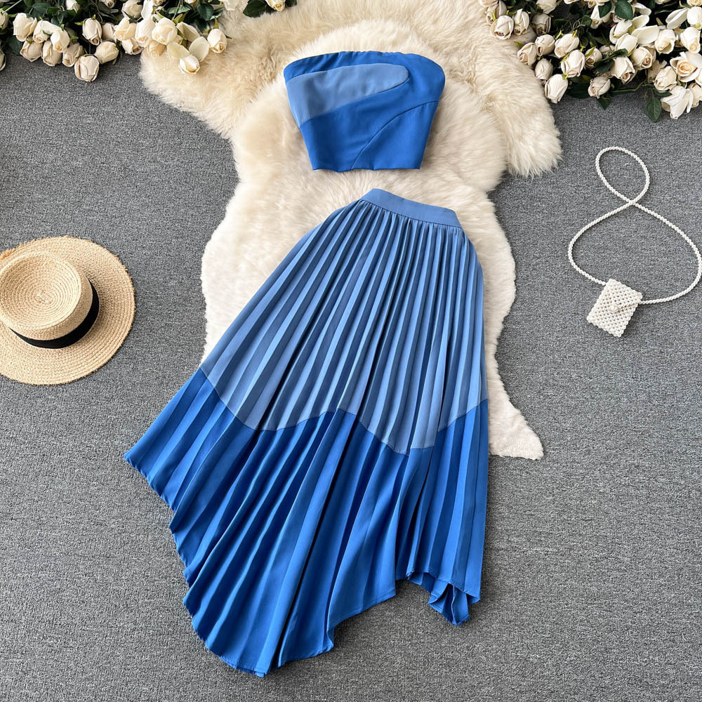 Tube and Pleated Skirt Summer Dress Set