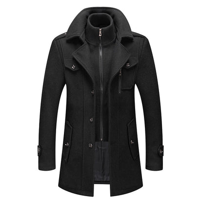 VVS Chic Men's Wool Double Collar Trench Coat