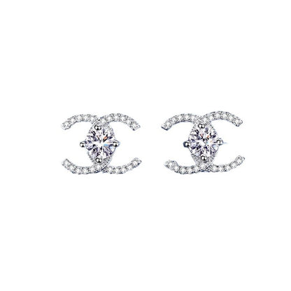 Double C Glam Stud Earrings - S925 D-VVS1 Moissanite