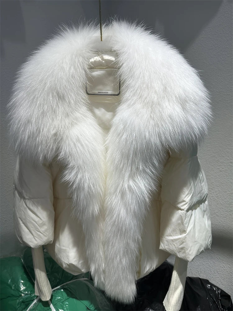 Real Fox Fur Collar with Knit Sleeve Jacket