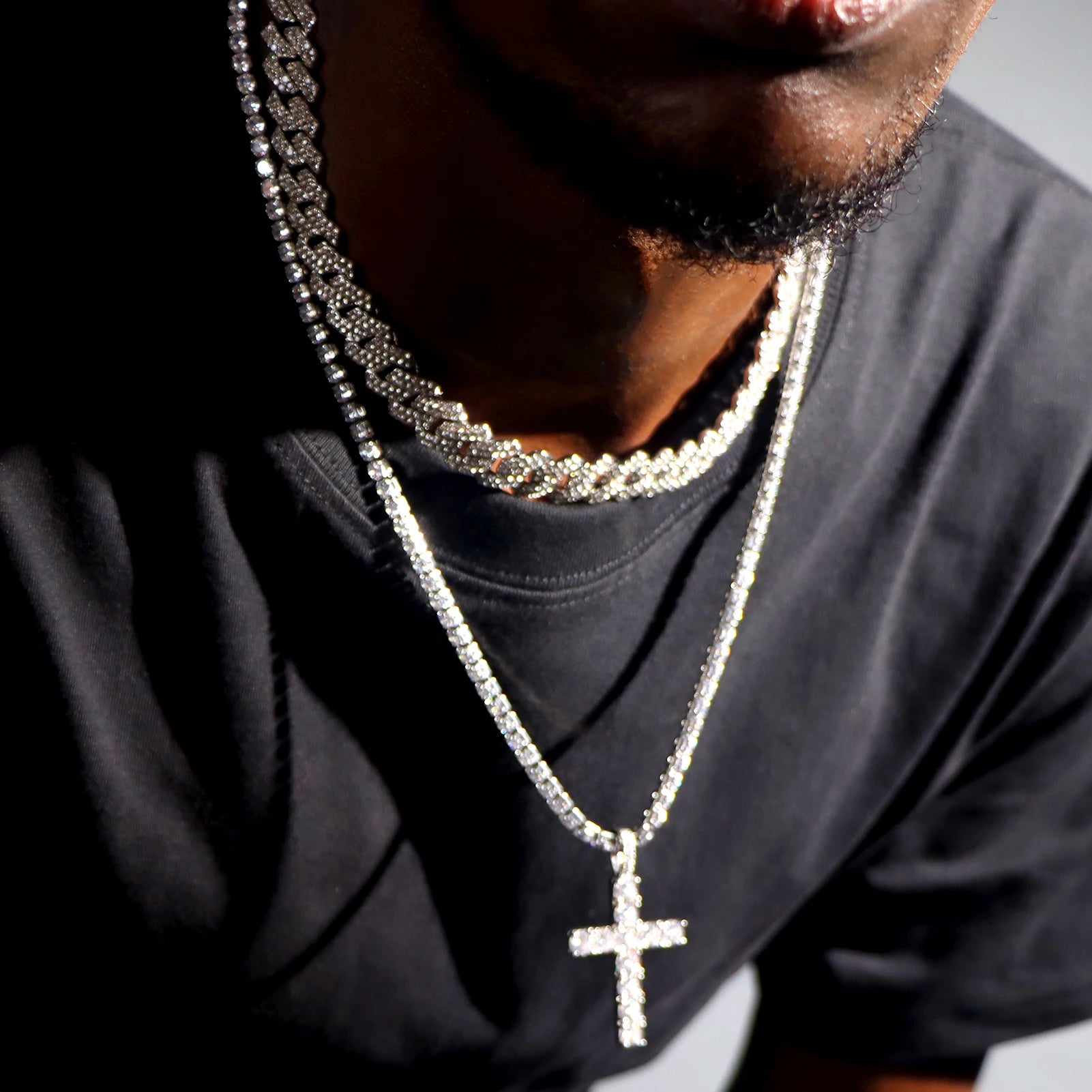 2-Piece Iced Out Bundle: 14MM Cuban + Tennis Cross Chain