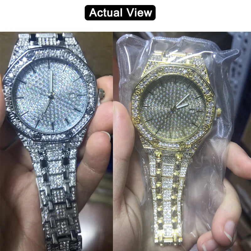 "King Frost" Iced Out Men’s Gold Watch and Miami Cuban Bracelet  Luxury Bundle
