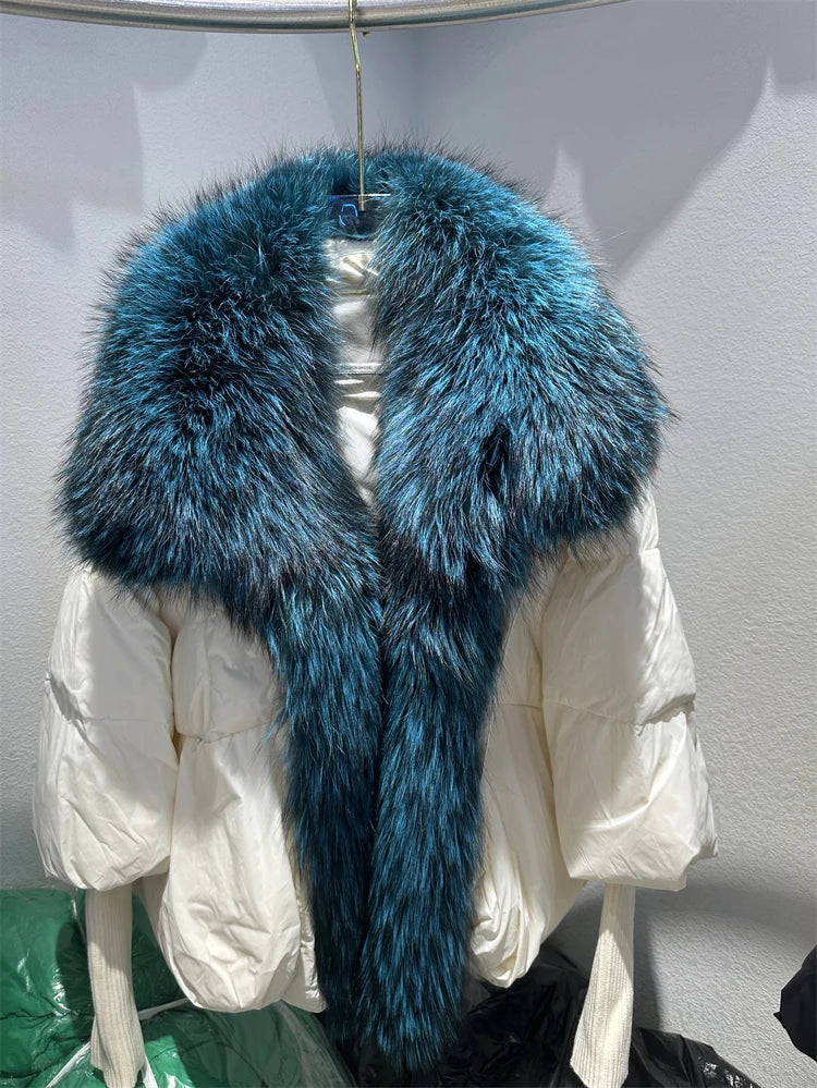 Real Fox Fur Collar with Knit Sleeve Jacket