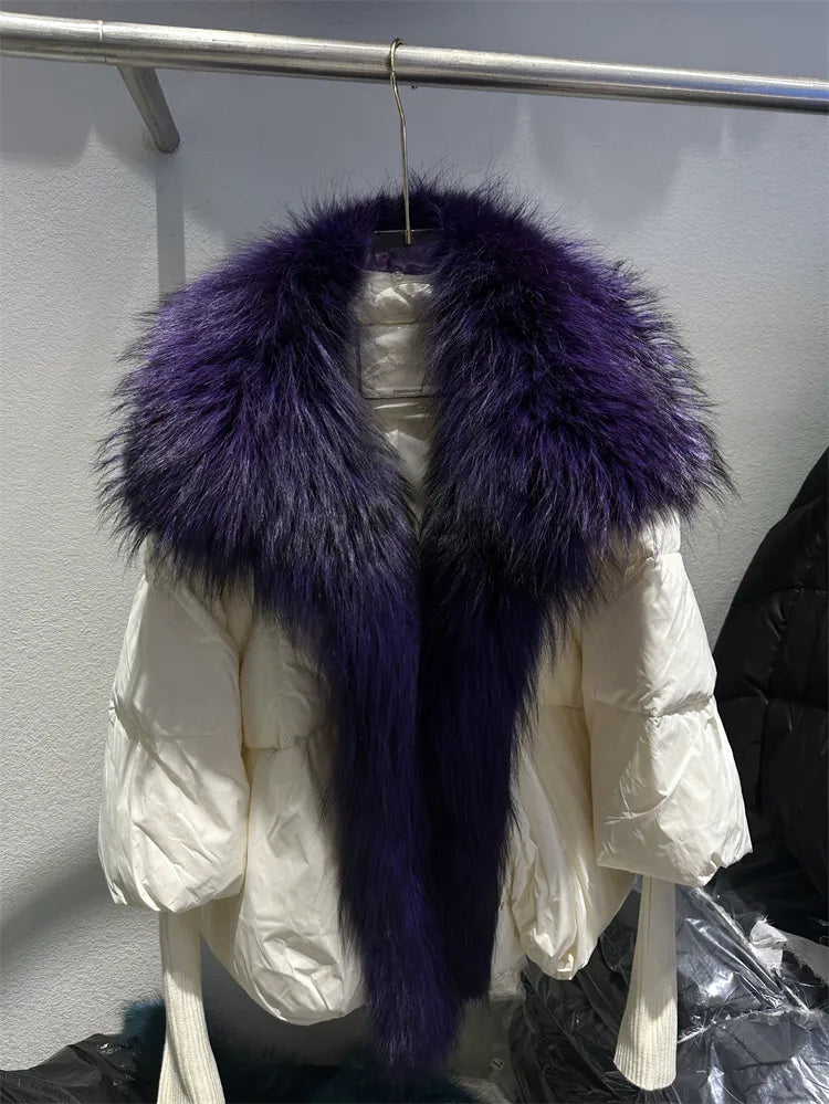 Real Fox Fur Collar with Knit Sleeve Jacket