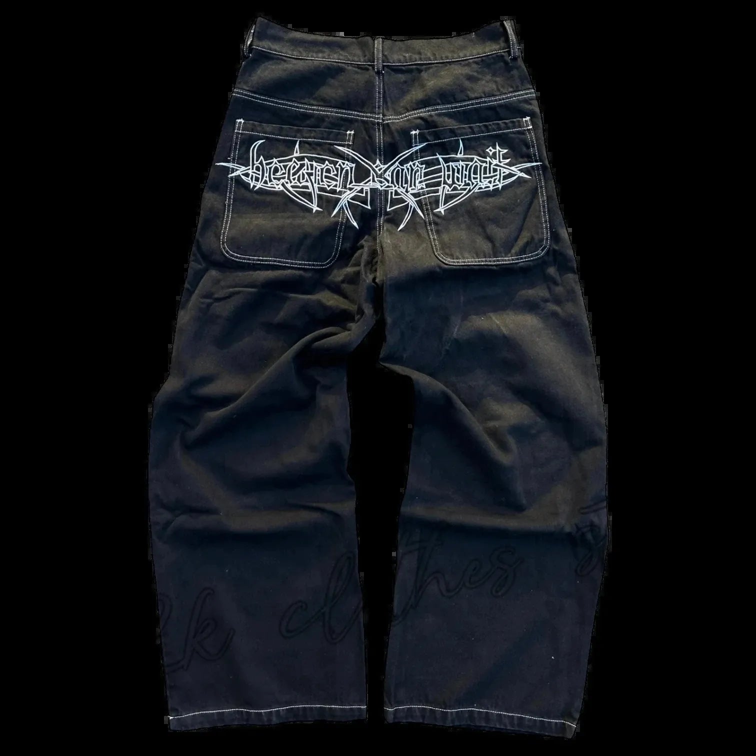 Retro Skull Embroidery Baggy Denim Pants