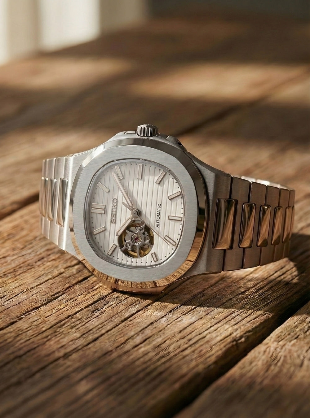Seiko Mod Nautilus Open Heart | White