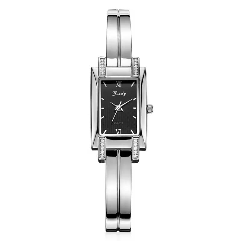 Porcelain Square Diamond Metal Women's Watch