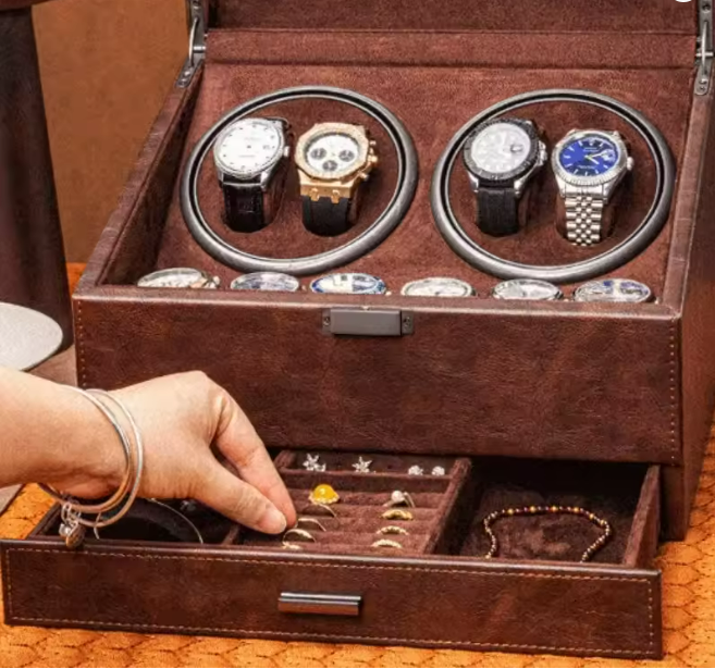 4+6 Rotating Watch Winder for Mechanical Watches – Silent Automatic Organizer