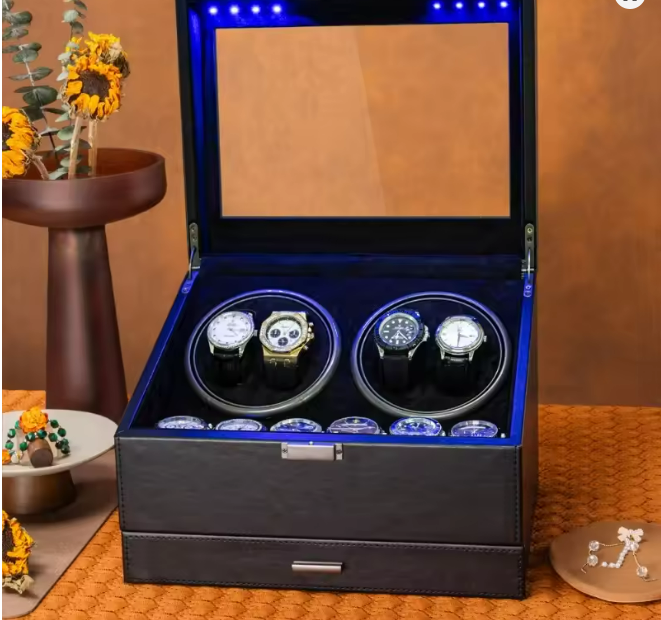 4+6 Rotating Watch Winder for Mechanical Watches – Silent Automatic Organizer
