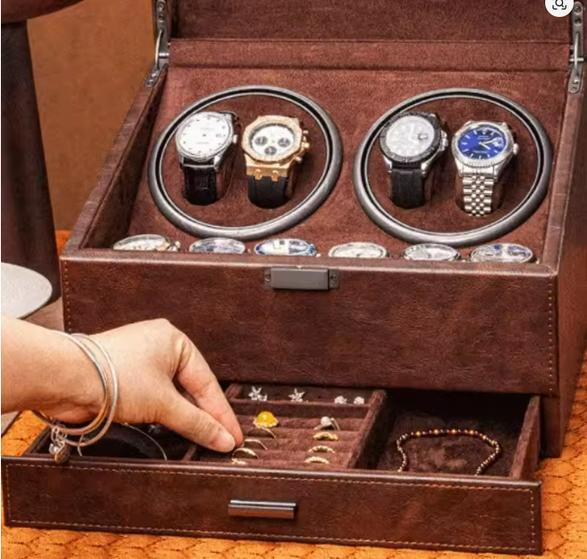 4+6 Rotating Watch Winder for Mechanical Watches – Silent Automatic Organizer
