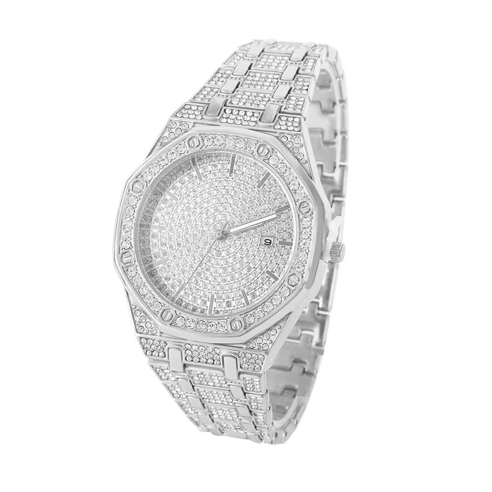 "King Frost" Iced Out Men’s Gold Watch and Miami Cuban Bracelet  Luxury Bundle