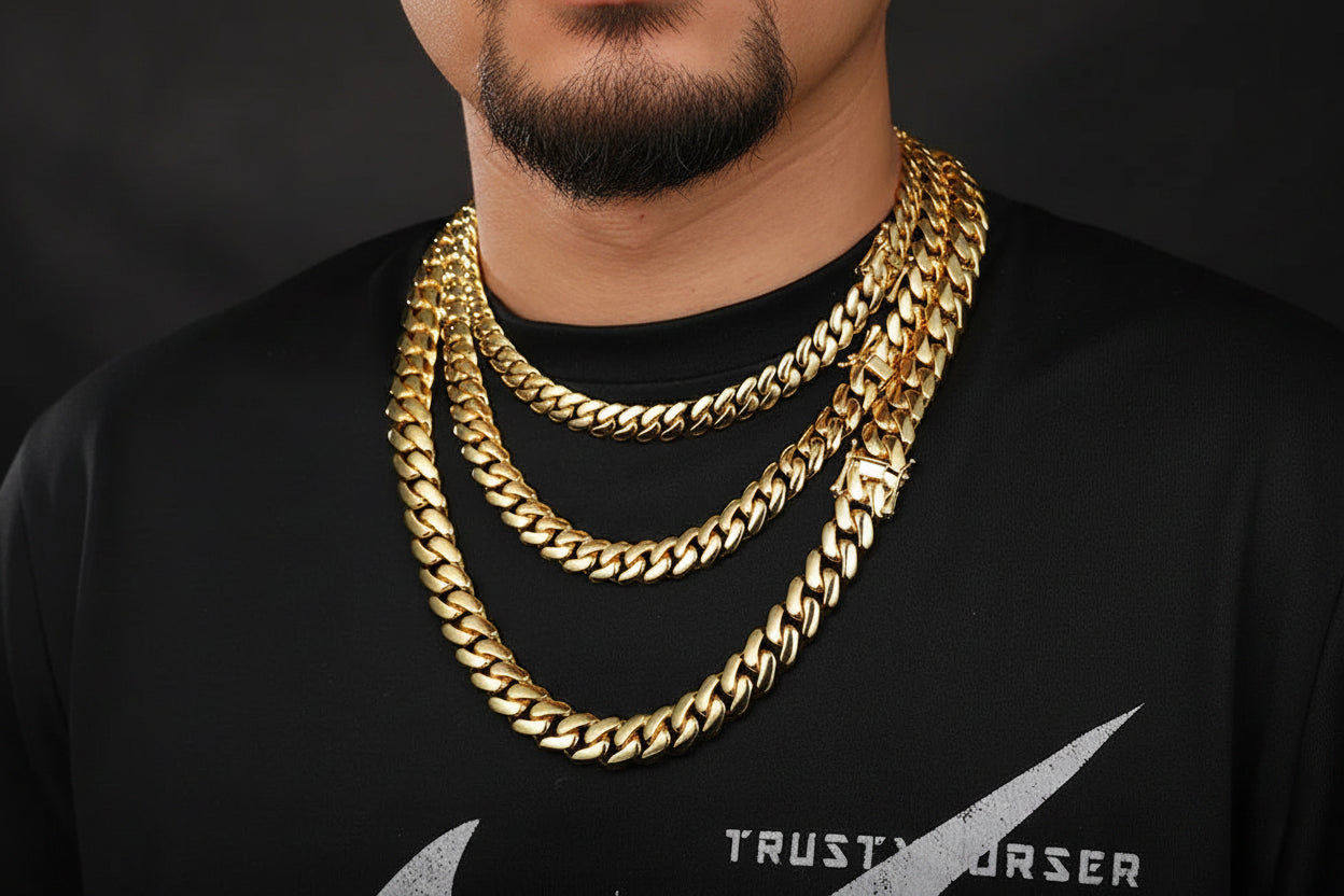 10-22mm Solid 18k Gold Plated Miami Cuban Link Chain - Different Drips