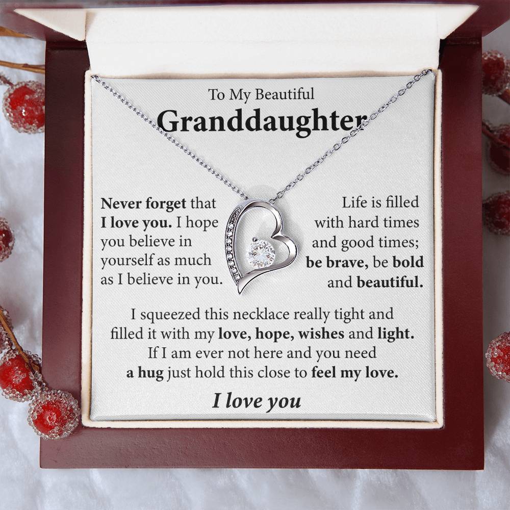 To My Beautiful Granddaughter (I love you) Message Card Necklace