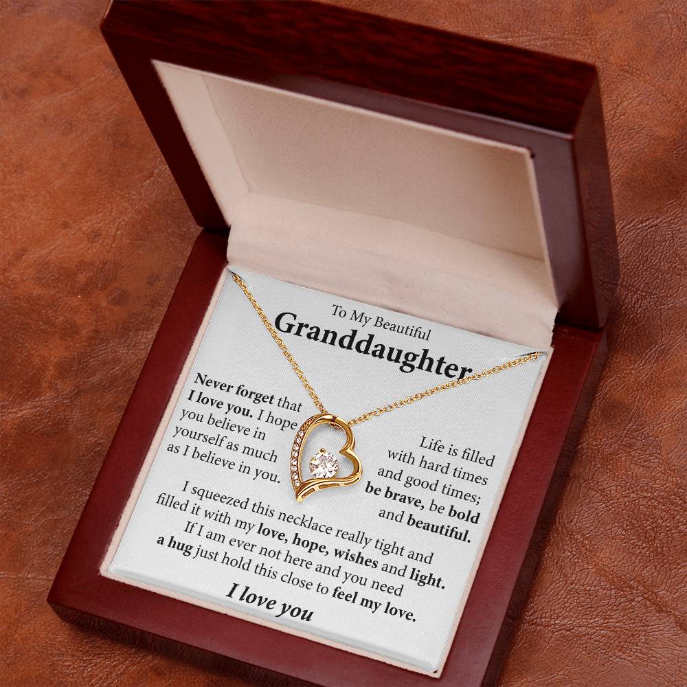 To My Beautiful Granddaughter (I love you) Message Card Necklace