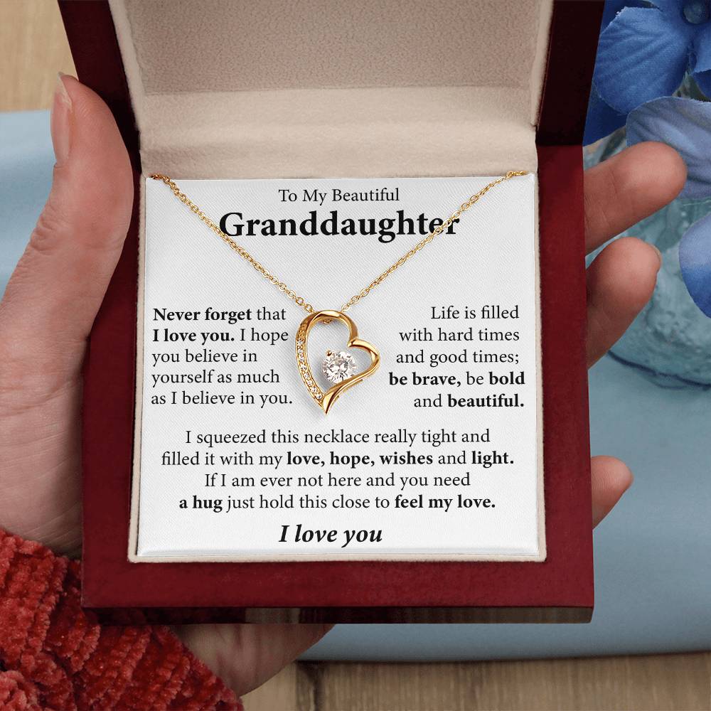 To My Beautiful Granddaughter (I love you) Message Card Necklace