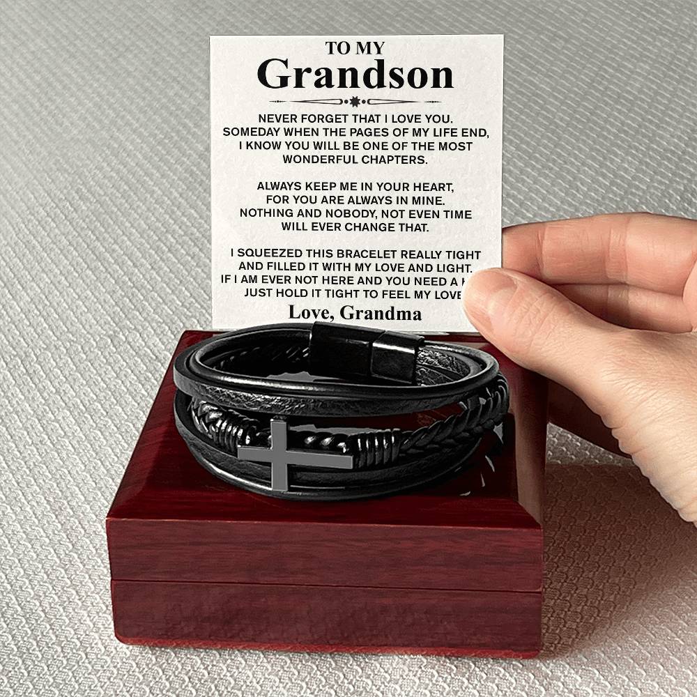 To My Grandson (Love, Grandma) Message Card Bracelet